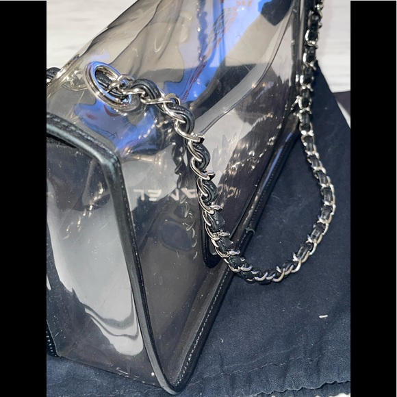 Chanel Clear PVC Black Lambskin Leather Trim Evening Shoulder Flap Bag - Picture 13 of 14